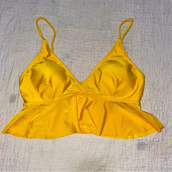 Ruffle Peplum Bikini Top Bright Yellow Yellow Wrap Top size Large Swimsuit - Picture 2 of 8